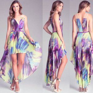 Bebe Hi Low pleated purple dress